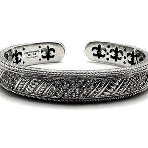 Judith Ripka 925 Sterling Silver Bold Cubic Zirconia Hinged Cuff Bracelet 7-1/4"